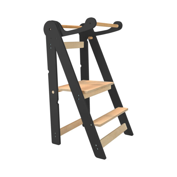 Learning Tower Foldable black, black baby tower foldable, kitchen tower black, black learning towers, 2