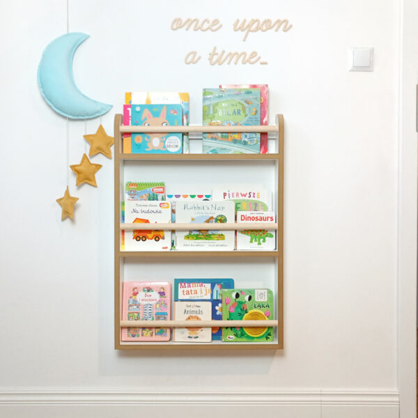 Children's Bookshelf, Wall-Mounted Bookshelf, White MDF Bookshelf, Kids Book Storage, Nursery Bookshelf, Easy Assembly Bookshelf, Toddler Bookshelf.