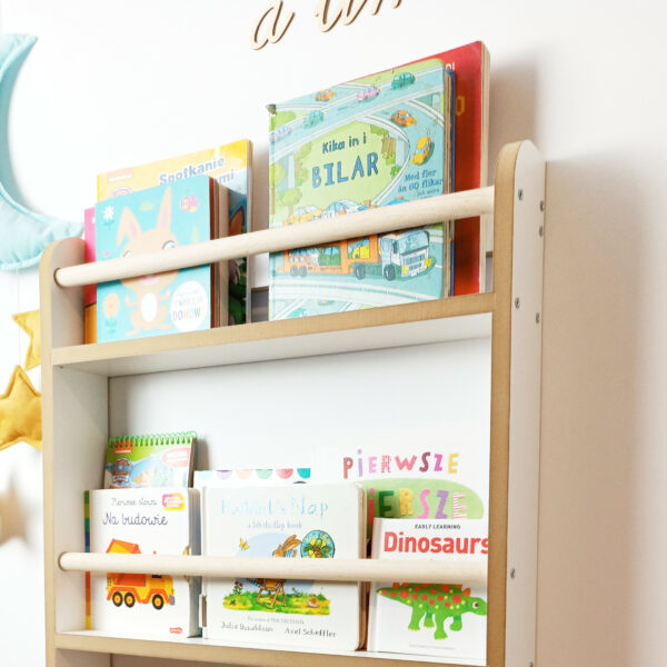 Children's Bookshelf, Wall-Mounted Bookshelf, White MDF Bookshelf, Kids Book Storage, Nursery Bookshelf, Easy Assembly Bookshelf, Toddler Bookshelf.