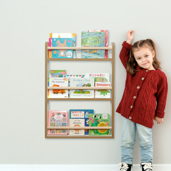 Children's Bookshelf, Wall-Mounted Bookshelf, White MDF Bookshelf, Kids Book Storage, Nursery Bookshelf, Easy Assembly Bookshelf, Toddler Bookshelf.