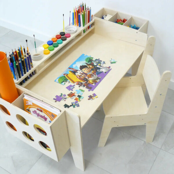 Adjustable Kids Desk Set, Children’s Play Desk, Wooden Desk for Kids, Desk with Storage Organizers, Eco-Friendly Kids Furniture, Kids Desk with Chair, Height Adjustable Desk, Montessori Furniture Set, Natural Wood Kids Desk, Playroom Storage Solution,