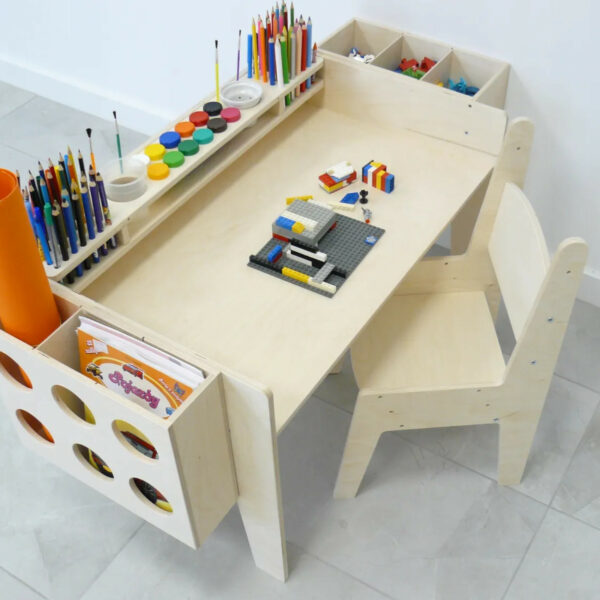 Adjustable Kids Desk Set, Children’s Play Desk, Wooden Desk for Kids, Desk with Storage Organizers, Eco-Friendly Kids Furniture, Kids Desk with Chair, Height Adjustable Desk, Montessori Furniture Set, Natural Wood Kids Desk, Playroom Storage Solution,