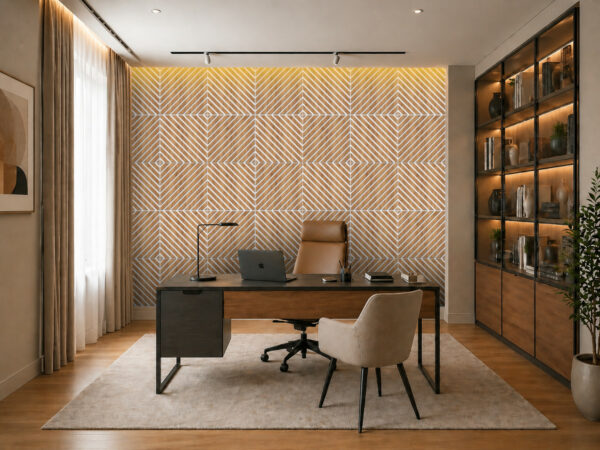 panneau mural 3d blanc et chene, design lamelles 45 degres, decoration murale, moderne bois, panneau mural effet chene, alternative moderne aux lamelles, panneau mural premium