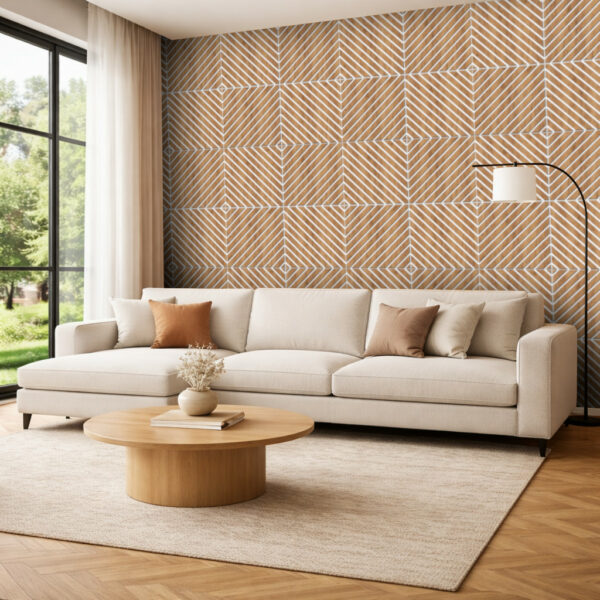 panneau mural 3d blanc et chene, design lamelles 45 degres, decoration murale, moderne bois, panneau mural effet chene, alternative moderne aux lamelles, panneau mural premium