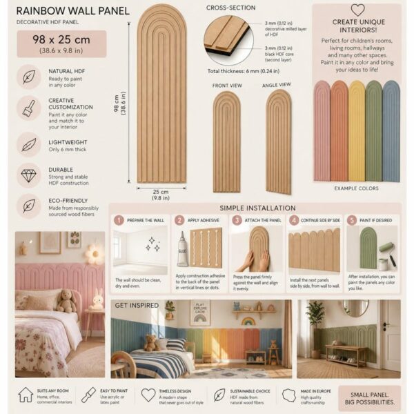 Paintable Arch Wall Panel 98x25cm, wall panels, wall panels for kids room, wall panels for childs room,